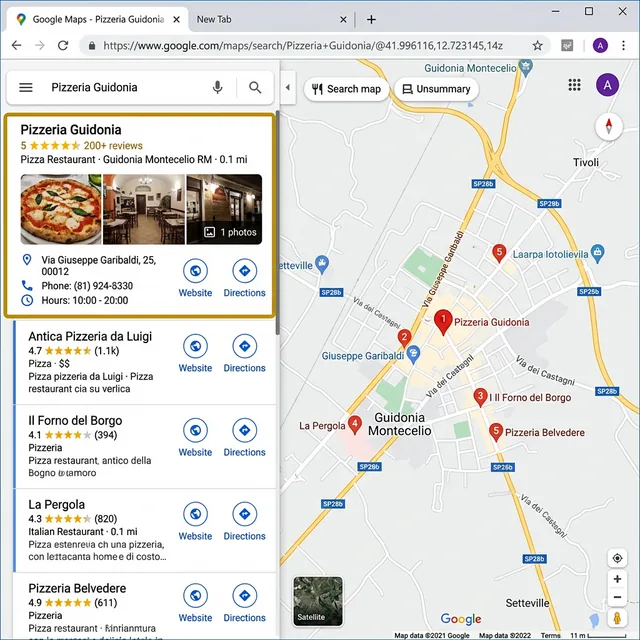 Risultati Pizzeria Google Maps